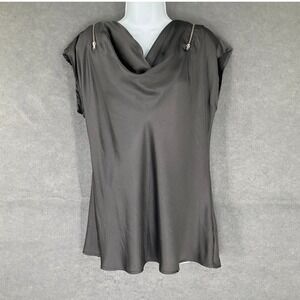 APT 9 Top Womens Sz L Gray‎ Zipper Detail Cowl Neck Satin Blouse Office Cocktail